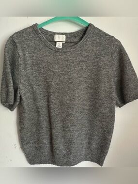 H&M Short Sleeve Crewneck Sweater in Heather Gray